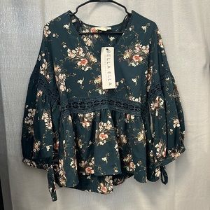 Stay Gorgeous Teal Floral Blouse by Bella Ella boutique size M